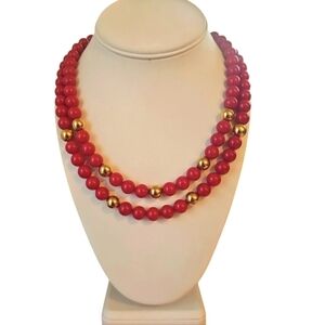 Vintage Napier Red and Gold beaded two strands necklace